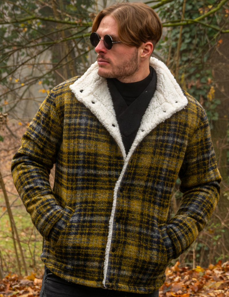 wolljacke-herren-819gzv-1.jpg Karierte Wolljacke für Herren mit warmem Sherpa Futter – Bild 1