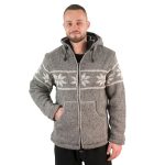 Herren Strickjacke Jacke Norweger Wolljacke Fleecefutter Kapuze abnehmbar Nepal